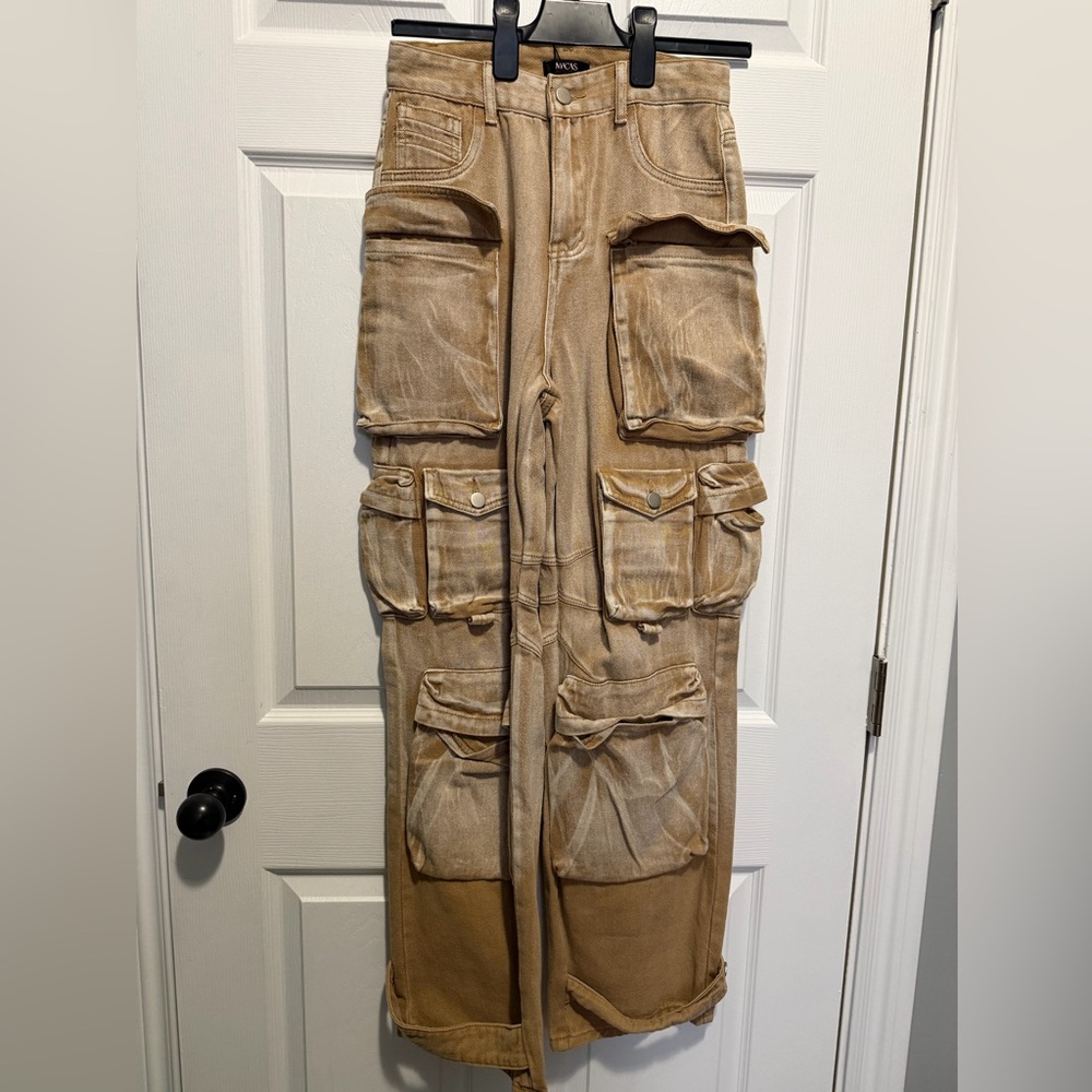Women's Tan Wide Leg Cargo Pants
